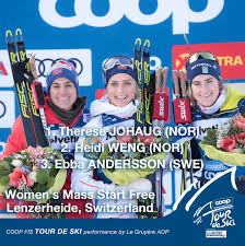 Efter 6,6 kilometer hade johaug dock skapat sig ett gap på över tolv sekunder ner till andersson på andra plats. Fis Cross Country On Twitter Therese Johaug Adds The Yellow Tourdeski Leader Bib And The Red Point Ranking Bib To Her Wardrobe After Winning Todays First Stage At Lenzerheide 12 3 Sec Ahead Of