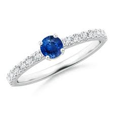 Classic Solitaire Sapphire Promise Ring With Pave Diamonds Blue Sapphire Promise Ring Sapphire Promise Rings Royal Blue Sapphire Ring