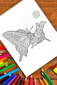 Free Zentangle Flower Butterfly Pattern Printable Coloring Page Flower garden and butterflies #02 machine embroidery design sizes: