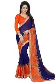 When the colors red and blue are mixed together, violet or purple is produced. Chiffon Saree In Navy Blue Colour