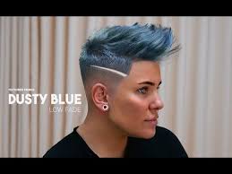 What is low fade haircut: Textured Fringe Dusty Blue Low Fade Women S Hairstyle Inspiration Youtube