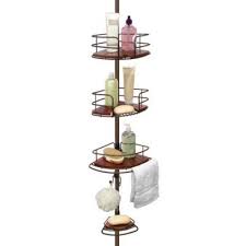 Tension Pole Shower Corner Caddy In Teak Oil Rubbed Bronze Teak Shower Corner Shower Caddy Teak Oil