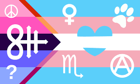 Here's a pride flag I made for myself. It represents most things about  myself such as gender, sexuality, ideology, zodiac, religion, etc. (the question  mark is a reference to how I'm still
