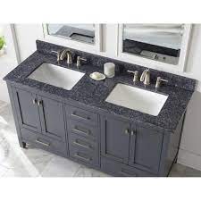56 jenna sink vanity set antique white or cherry finish 56. Home Decorators Collection 61 In W Granite Double Sink Vanity Top In Blue Pearl With White Trough Sinks 64905 The Home Depot Double Sink Vanity Top Double Sink Vanity Granite Bathroom Countertops