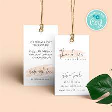 Think about how cashiers generally thank customers after a sale is made. Swing Tags Thank You Hang Tag Template Editable And Printable Corjl
