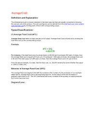 In economics, average fixed cost (afc) is the fixed costs of production (fc) divided by the quantity (q) of output produced. Average Cost Definition And Explanation