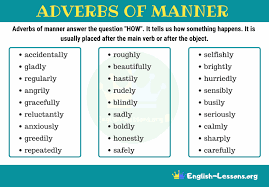 Here are some examples of adverbs of manner: List Of Adverbs Of Manner In English