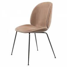 Beetle Fully Upholstered Dining Chair Fawn Beige Velvet Light Beige Velvet Piping Blac Beetle Chair Gubi Beetle Dining Chair Fully Upholstered Dining Chair