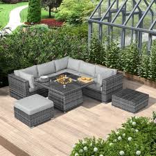 Garden coffee table fire pit. Chimes Nova Mixed Grey Chelsea 1c Corner Sofa Set With Fire Pit Table