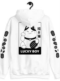 Lucky Boy Hoodie Maneki Neko Lucky Cat Japanese Aesthetic Hoodie Hoodies Aesthetic Hoodie Boys Hoodies