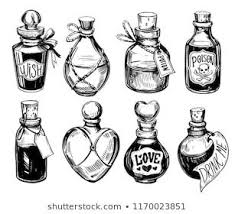 Bottles Potions Poison Love Potion Hand Stock Vector Royalty Free 1170023851 In 2020 Bottle Drawing Bottle Tattoo Witch Drawing