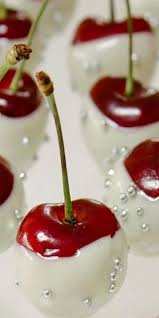 Fresh Cherries Dipped In White Chocolate With Silver Sprinkles How Pretty Would These Be All Packaged Up For Chr Cherry Dipped Christmas Food Christmas Baking