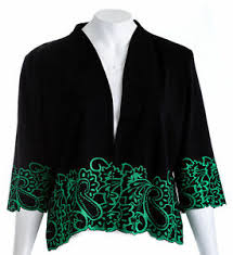 Details About Ming Wang Embroidered Open Front 3 4 Sleeve Cardigan