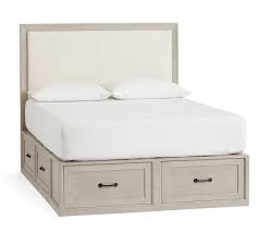 Allewie queen platform bed frame with 4 drawers storage and headboard, diamond stitched button tufted upholstered mattress foundation with wood slat support, no box spring needed, dark grey. Stratton Storage Platform Bed Montgomery Headboard With Drawers Pottery Barn