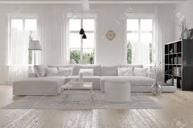 Dekoration lounge sofa wohnzimmer wird geschätzt, wenn sich das behausung (umgangssprachlich) wie zu hause anfühlt, es sieht nicht lediglich wie zu hause taktlos. Moderne Grosszugige Lounge Oder Wohnzimmer Innenraum Mit Einfarbigen Weissen Mobeln Und Dekor Unter Drei Grosse Helle Fenster Mit Einem Dunklen Bucherregal Akzent In Der Ecke Lizenzfreie Fotos Bilder Und Stock Fotografie Image