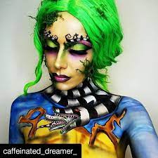 Beetlejuice makeup beetlejuice halloween female beetlejuice costume beetlejuice characters beetlejuice wedding eyeliner eyeshadow makeup 11 halloween makeup looks that will make you scream, beetlejuice, beetlejuice, beetlejuice! when it comes to halloween films, it doesn't. Beetlejuice Halloween Makeup Body Painting Art Idea From Caffeinated Dreamer Will You Try It Tag Body Painting Body Art Painting Beetlejuice Halloween