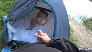 The camping lover forgot to close the tent and in the morning a dick in her  pussy was waiting for her