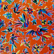 Toile Ciree Otomi Orange Toile Enduite Mexicaine Oiseau Casa Frida Toile Ciree Toile Motifs De Broderie