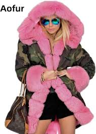 Aofur Womens Hooded Faux Fur Lined Warm Coats Parkas Anoraks Outwear Winter  Long Jackets