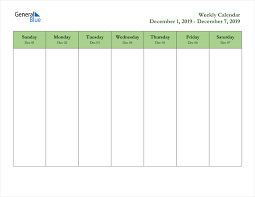 Weekly calendar with hours printable. Weekly Calendar December 1 2019 To December 7 2019 Pdf Word Excel