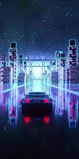 1080x2160 Cyberpunk Outrun Vaporwave Car On Road Art Wallpaper Vaporwave Wallpaper Art Wallpaper Phone Wallpaper