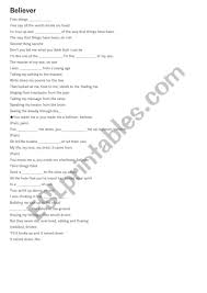 Believer By Imagine Dragons Lyrics Fill In The Blanks Esl Worksheet By Chao3104 Imagine Dragons Lyrics Imagine Dragons Imagine Dragons Songs