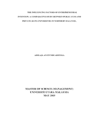 I was driving to work. Pdf The Influencing Factors Of Entrepreneurial Intention A Comparative Study Between Public Uum And Private Kuin Universities In Northern Malaysia