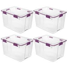 Well you're in luck, because here they come. Sterilite 80 Quart Home Organization Kitchen Clear Plastic Gasket Box Storage Container Tote Bin With Latched Lid Clear Exotic Purple 4 Pack Target