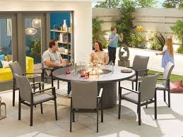 Wooden garden table and chairs bench set patio set. Nova Outdoor Living Hugo 8 Seat Round Dining Set With Firepit At Gardenman