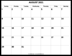 August 2021 calendar in ms word format. August 2021 Calendar My Calendar Land