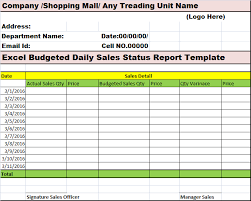 A company is selling 5000 tiffin boxes daily at a price of $2 each. Excel Budgeted Daily Sales Status Report Template Free Report Templates