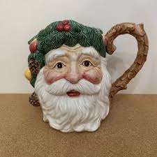 FITZ & FLOYD 1991 Woodland Pitcher Vase 1 1/2 QT Christmas Vtg Santa Face  Head $29.99