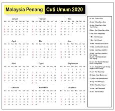 Share untuk perancangan tahun hadapan ampa. Penang Cuti Umum Kalendar 2020