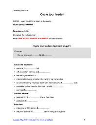 Maybe you would like to learn more about one of these? Cycle Tour Leader Listening Answers Fill Online Printable Fillable Blank Pdffiller