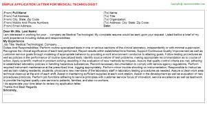 Medical Technologist Application Letter