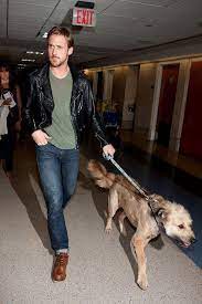 Ryan Gosling Wearing Black Leather Biker Jacket Olive Crew Neck T Shirt Navy Jeans Brown Leather Work Boots Black Leather Biker Jacket Ryan Gosling Leather Work Boots