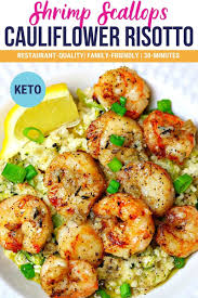 Shrimp Scallops Cauliflower Rice Risotto In 2020 Shrimp And Scallop Recipes Keto Recipes Dinner Shrimp Recipes For Dinner