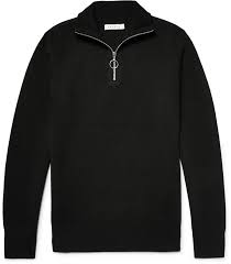 If in doubt, knitwear high neck partial zip fastening drop shoulders. Sandro Knitted Half Zip Sweater 395 Mr Porter Lookastic
