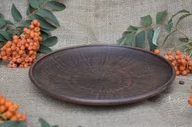 Handmade Clay Dinner Plate Ceramic Dish Gift For Mother Pottery Handcrafted Brown Round Plate For Pizza Pasta Red Clay