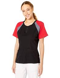 amazon com landau ultimate color block zipper scrub top for