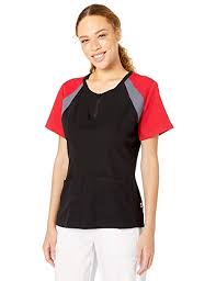 Amazon Com Landau Ultimate Color Block Zipper Scrub Top For