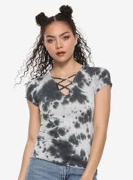 Black And White Tie Dye Shirt Womens Black White Tie Dye Crisscross Girls T Shirt Girls Tshirts Black Tie Dye Girls Fashion Tops