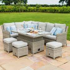 Rattan garden furniture with rising table and fire pit. Rattan Garden Furniture Fishpools Sale Now On