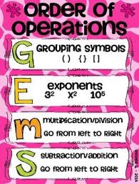 Order Of Operations Gems Poster Freebie Math Expressions Order Of Operations Math Journals Middle School