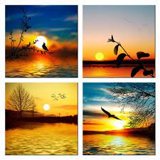 1 — paint the gradient of the sky at twilight. Sunset Silhouette Painting Canvas Prints Seascape With Flying Sea Gulls Animal Bird Poster Beach Tree Nature Landscape Wall Art Nature Landscape Canvas Printssilhouette Painting Aliexpress