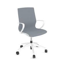 Mid Back Office Chair With White Frame The Marics Shown In Blue Order Online Visit Our Showroom Or Call 303 371 8787 For D In 2020 Office Chair Chair Office
