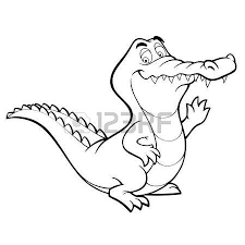 Happy Fun Crocodile Cartoon Smiling Alligator Character Illustration Crocodile Cartoon Illustration Black And White Drawing