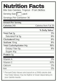 skittles nutrition facts label