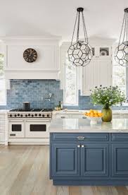 Blue and white transitional kitchen with shades. Pin On Santa Monica Canyon