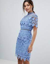 Discover Fashion Online High Neck Mini Dress Cornflower Blue Dress Dresses